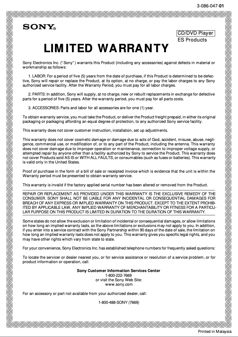 Page 1 de la notice Mode d'emploi Sony CDP-X229ES