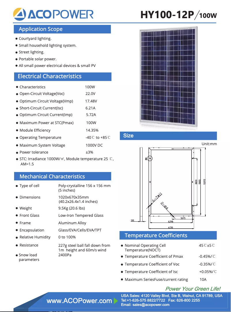 Page n°1 - Manuel utilisateur ACOPower HY100-12P
