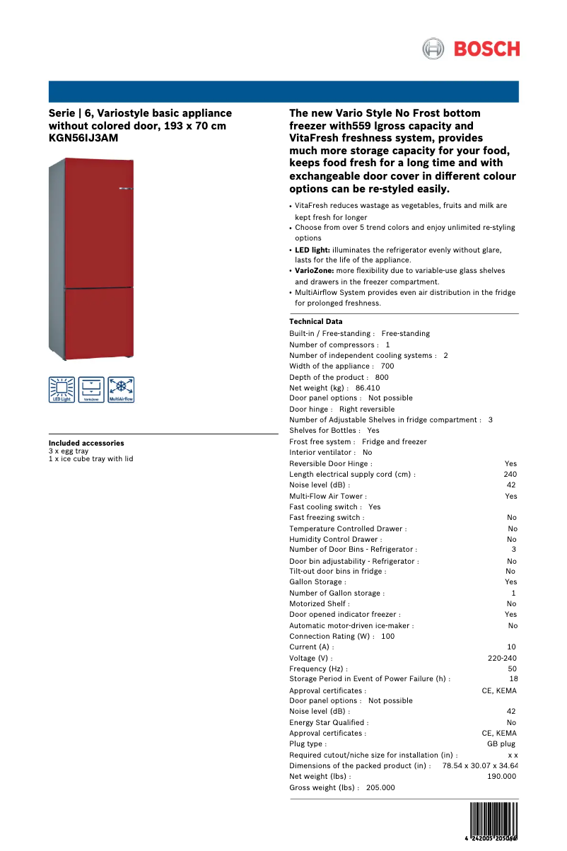 Página 1 del manual Ficha técnica Bosch KGN56IJ3AM