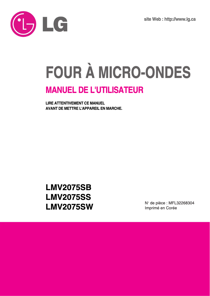 Page n°1 - Manuel utilisateur LG MV2047FPSL