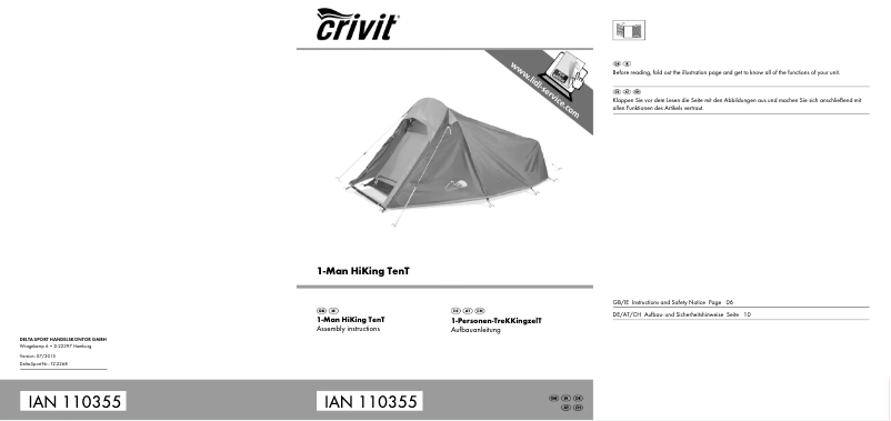 Page 1 de la notice Manuel utilisateur Crivit IAN 110355