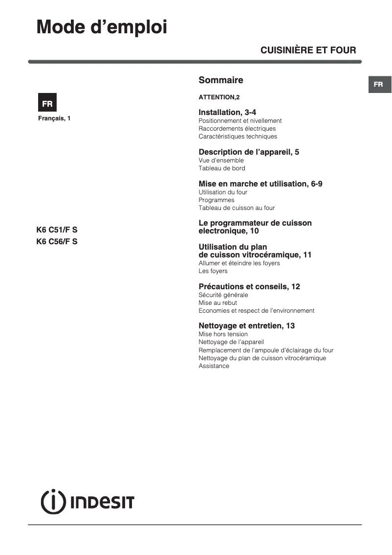 Image de la première page du manuel de l'appareil K6C51(W)/F S