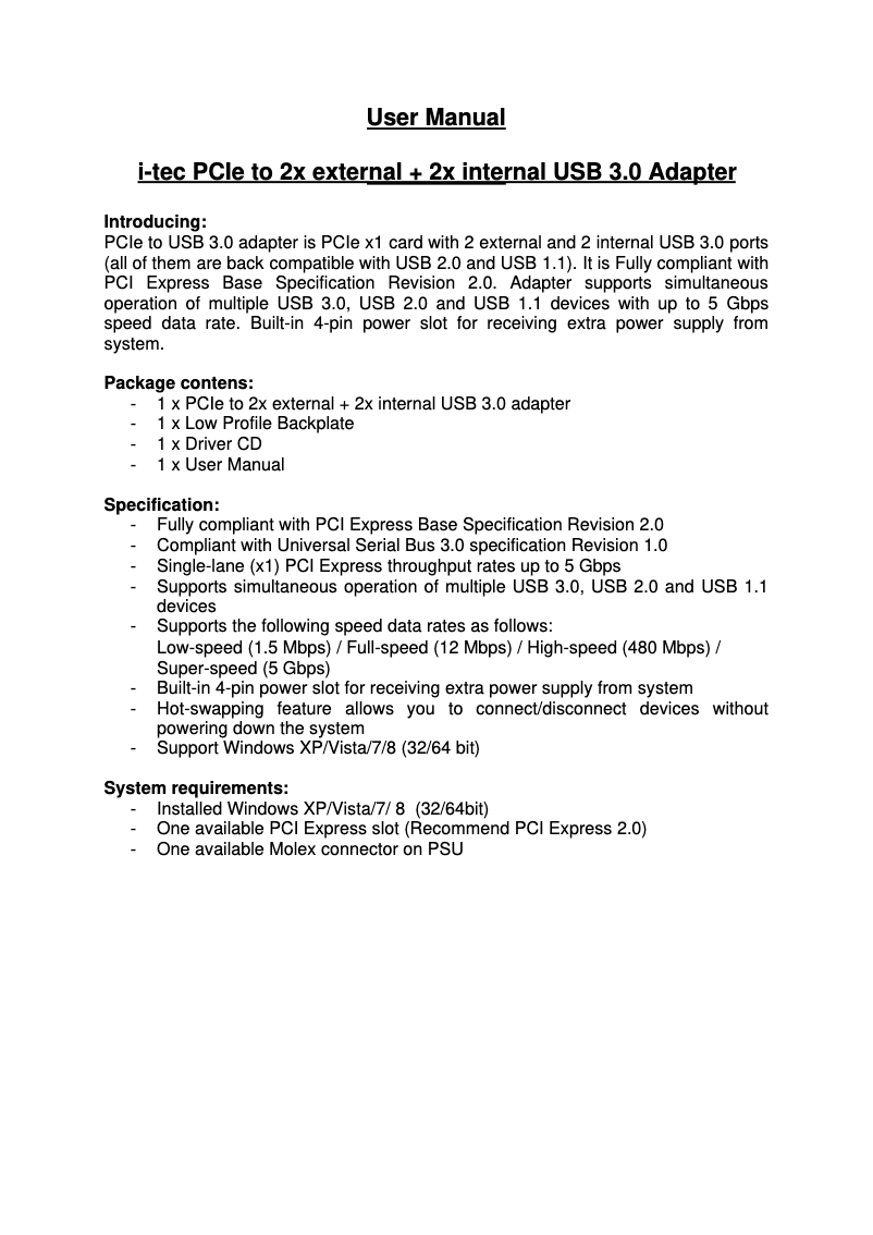 Página 1 del manual Manual de usuario i-TEC PCE22U3EXT