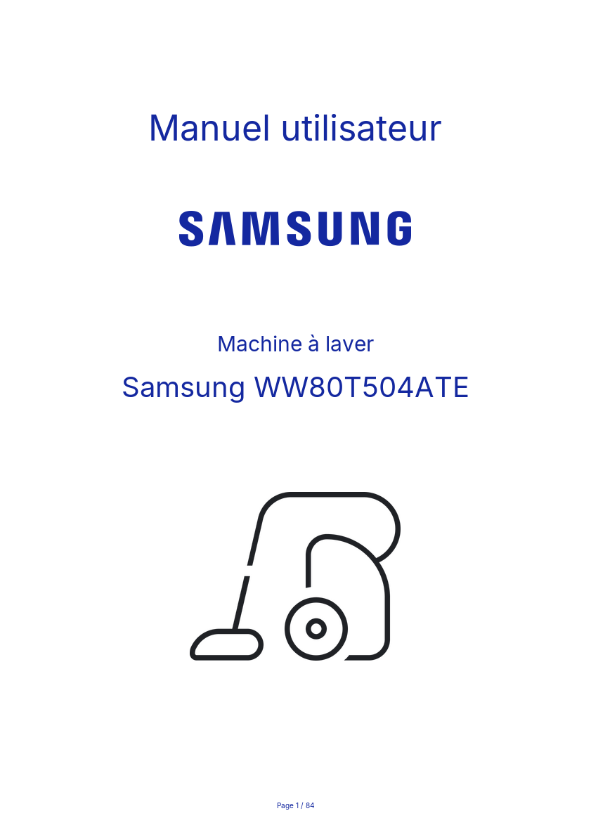 Page n°1 - Manuel utilisateur Samsung WW80T504ATE