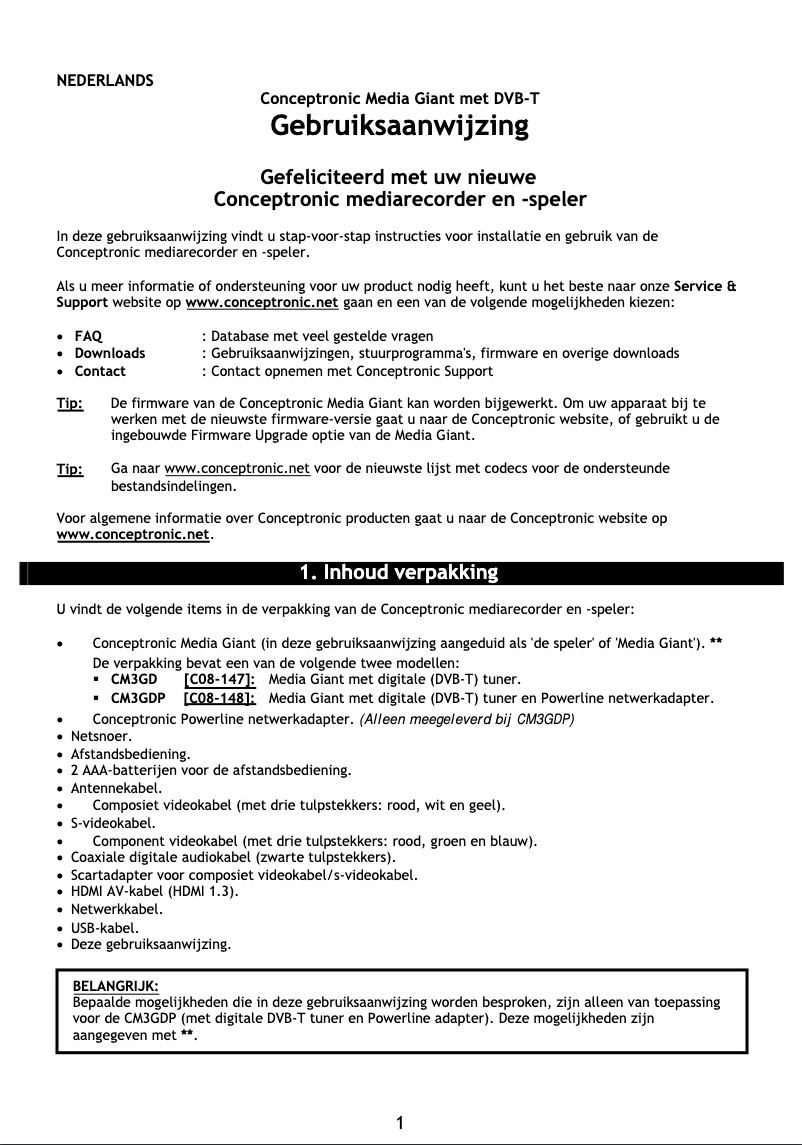 Page 1 de la notice Manuel utilisateur Conceptronic Media Giant met DVB-T