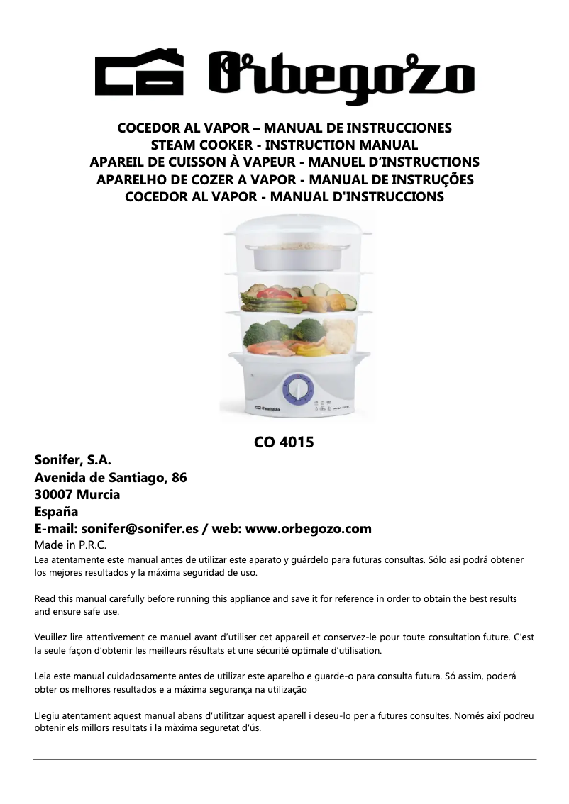 Page n°1 - Manuel utilisateur Orbegozo CO 4015