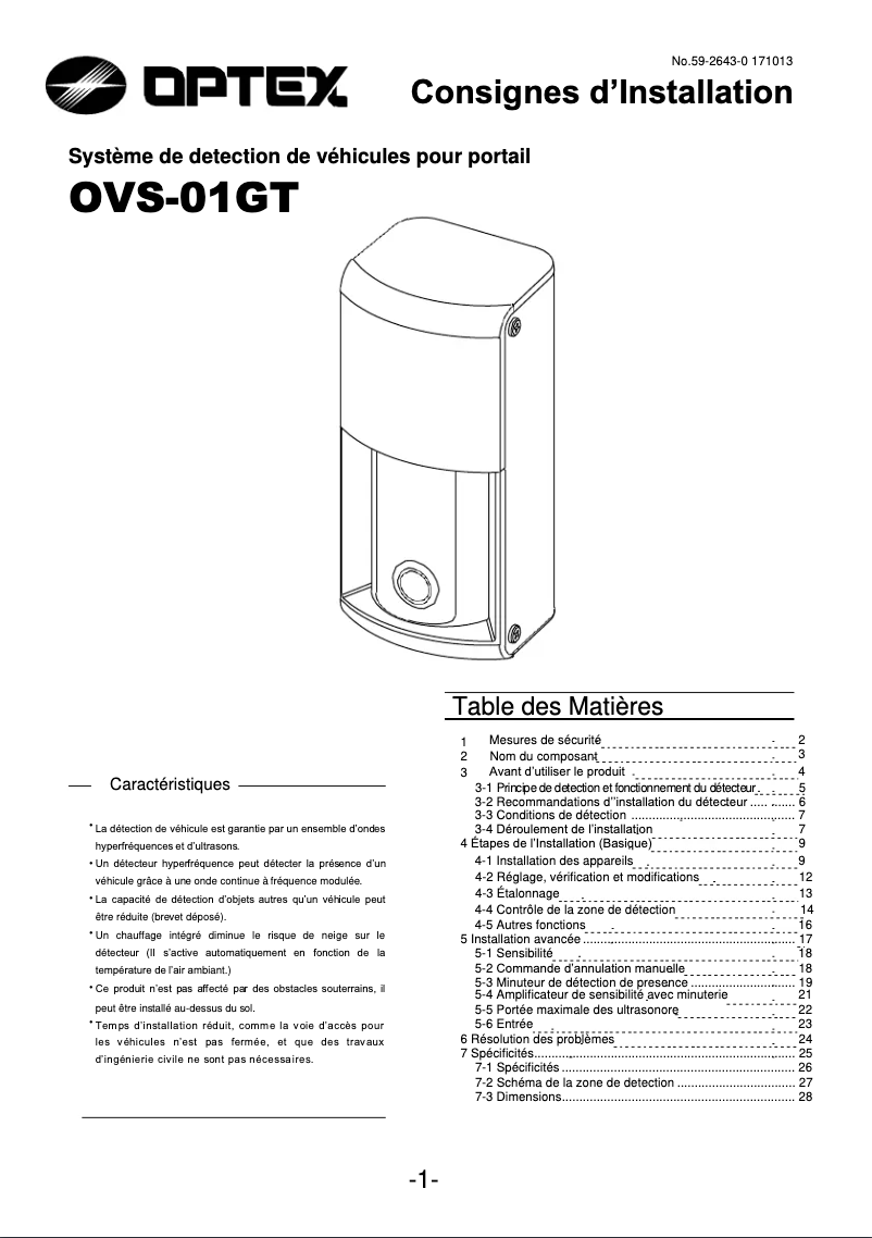 Page 1 de la notice Manuel utilisateur Optex OVS-01GT