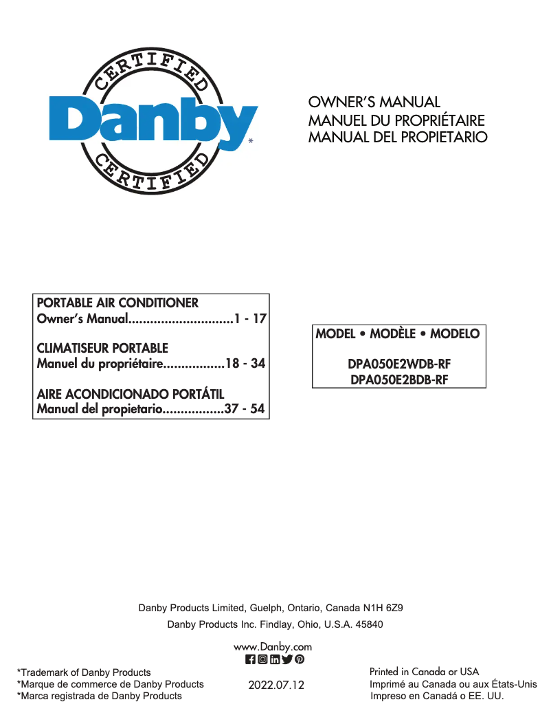 Page n°1 - Manuel utilisateur Danby DPA050E2WDB-RF