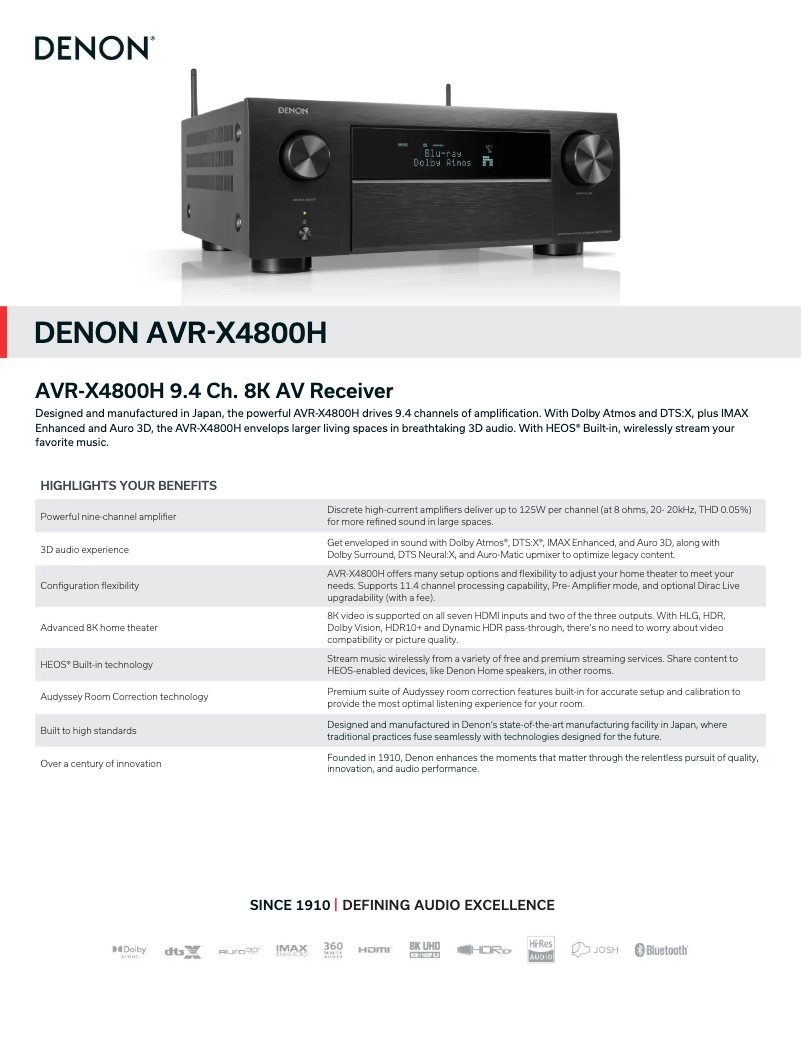 Page n°1 - Fiche technique Denon AVR-X4800H