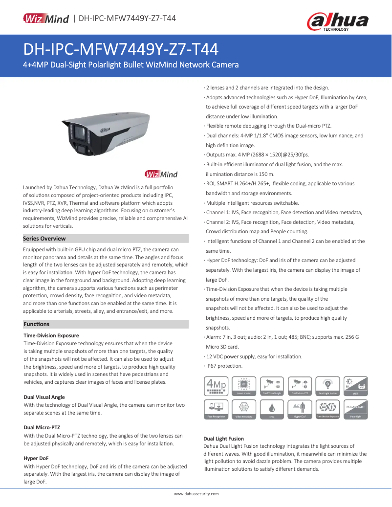 Page n°1 - Fiche technique Dahua Technology IPC-MFW7449Y-Z7-T44