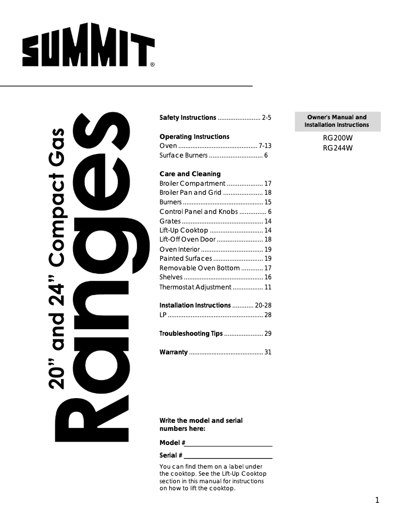 Image de la première page du manuel de l'appareil RG244W