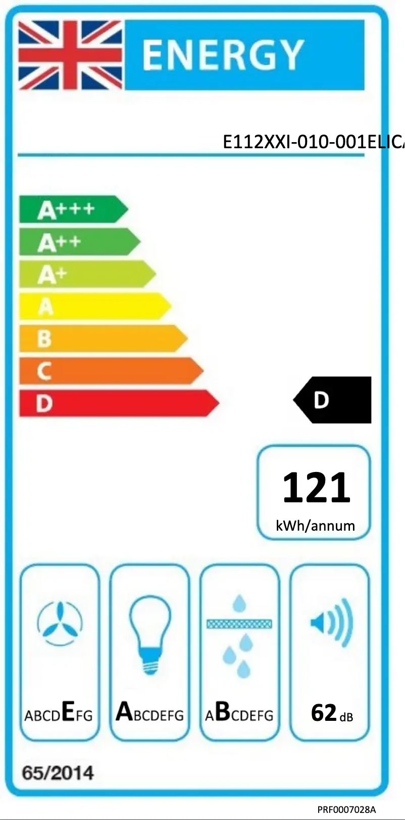 Page 1 de la notice Label énergétique Elica PRF0007028A