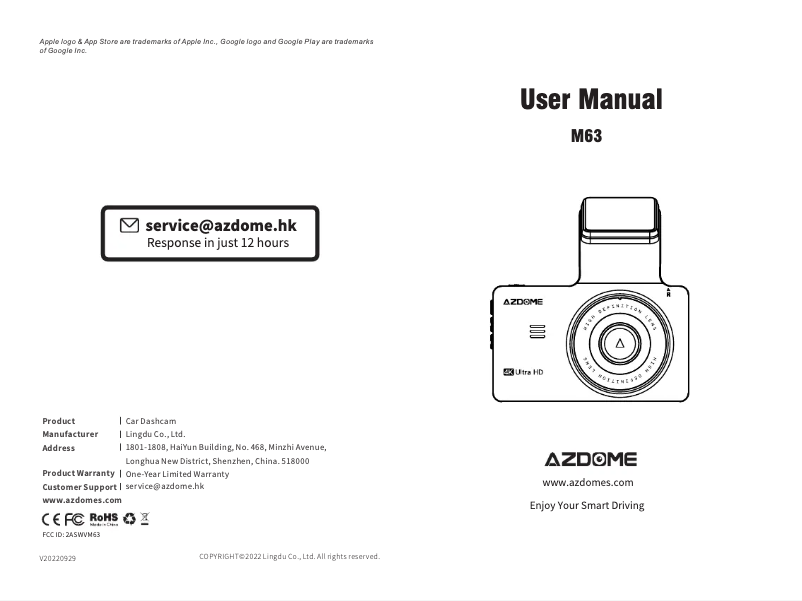 Page 1 de la notice Manuel utilisateur AZDome M63