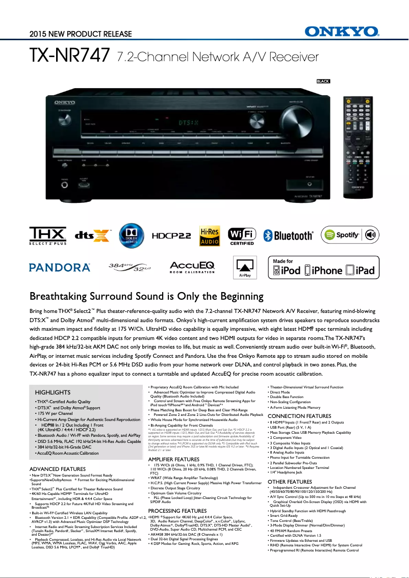 Page n°1 - Fiche technique Onkyo TX-NR747