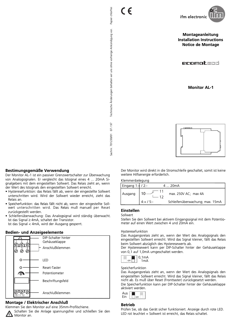 Page 1 de la notice Manuel utilisateur IFM DL0001