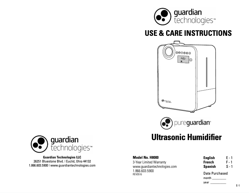 Página 1 del manual Manual de usuario PureGuardian H8000B