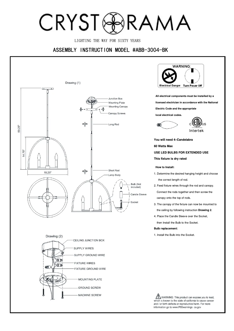 Page n°1 - Manuel utilisateur Crystorama Abbott ABB-3004-BK