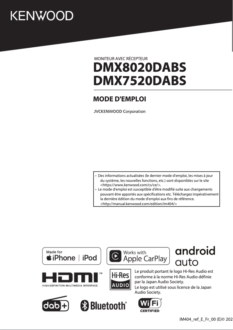 Page n°1 - Mode d'emploi Kenwood DMX8020DABS