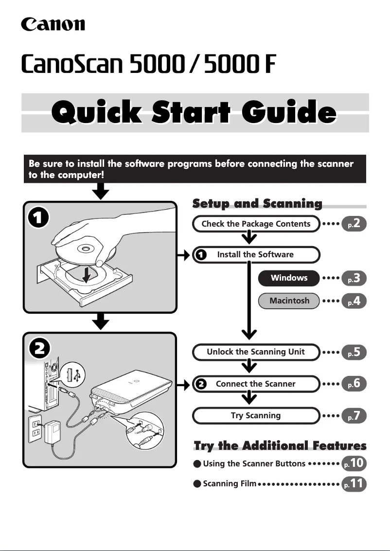 Page 1 de la notice Guide de démarrage rapide Canon Canoscan 5000f