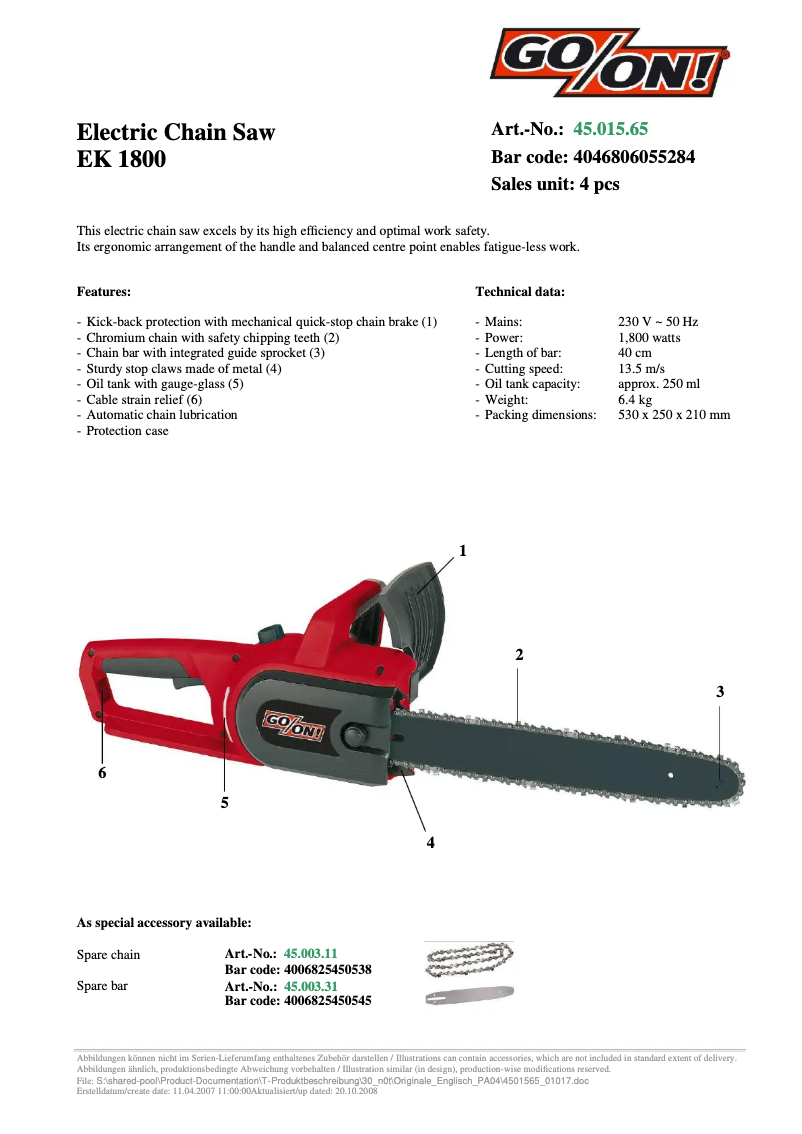 Page 1 de la notice Manuel utilisateur GO/ON EK 1800/1
