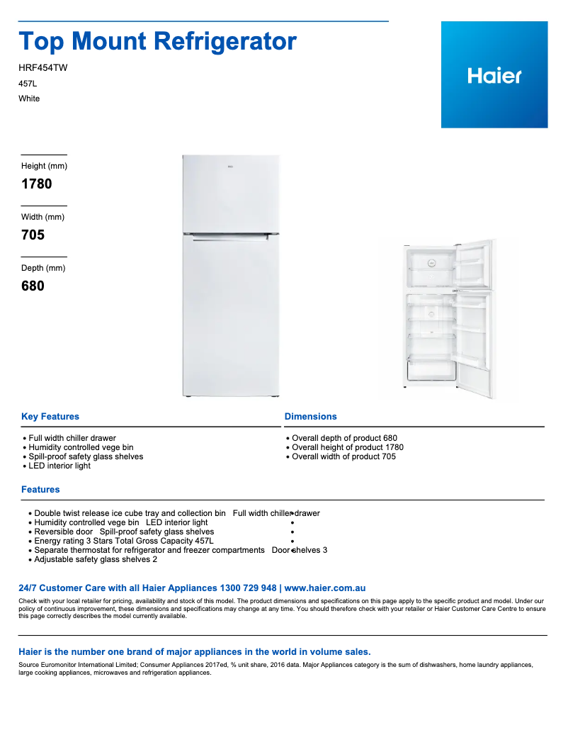 Page 1 de la notice Fiche technique Haier HRF454TW