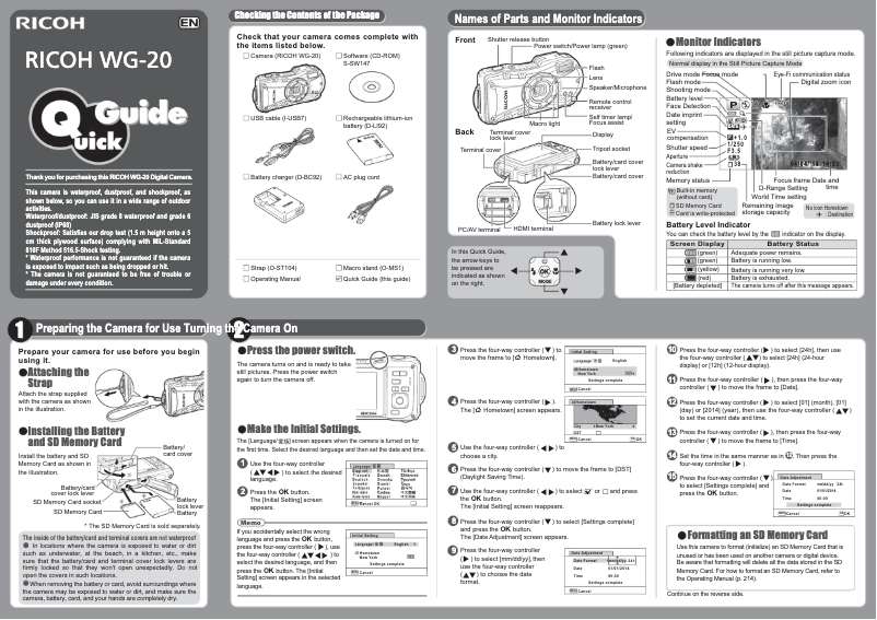 Page 1 de la notice Guide de démarrage rapide Ricoh WG-20