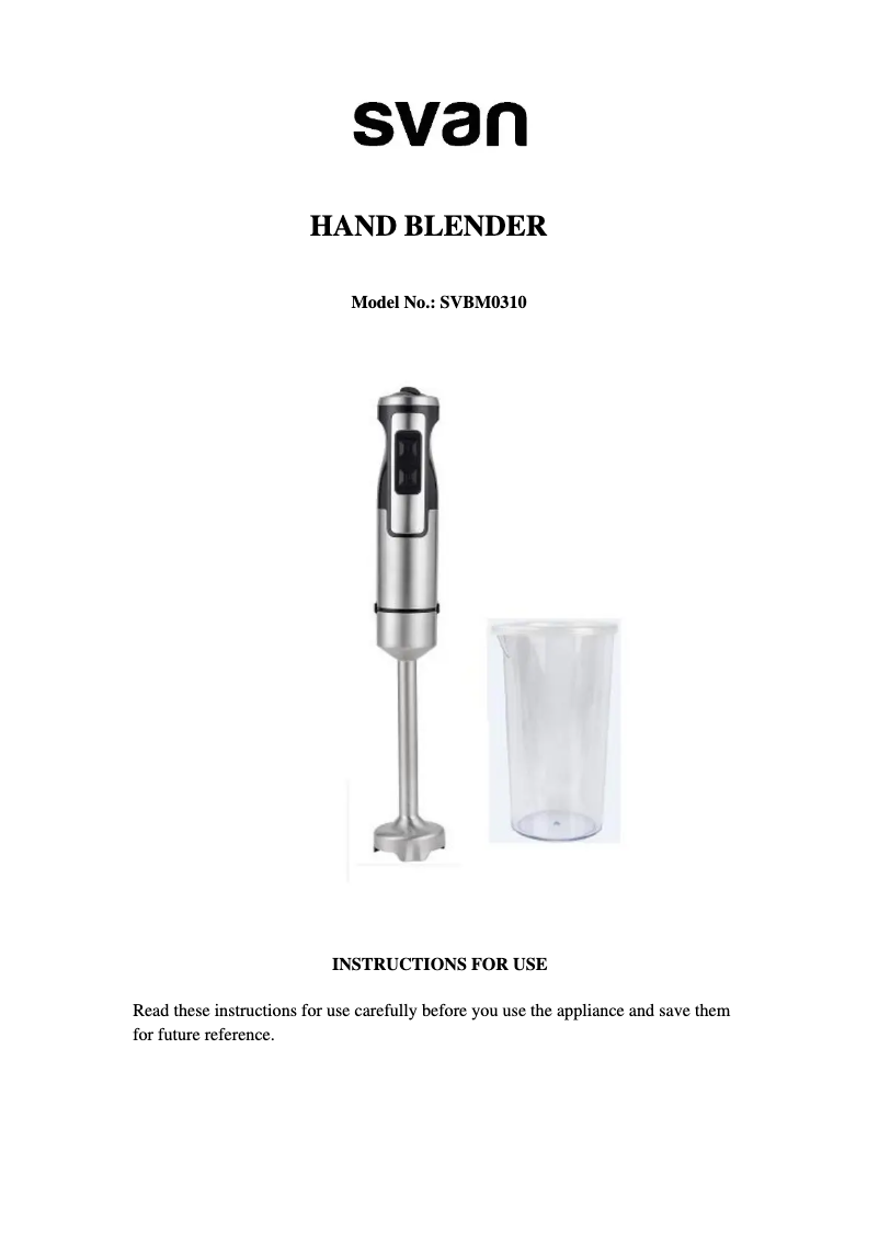 Page 1 de la notice Manuel utilisateur SVAN SVBM0310