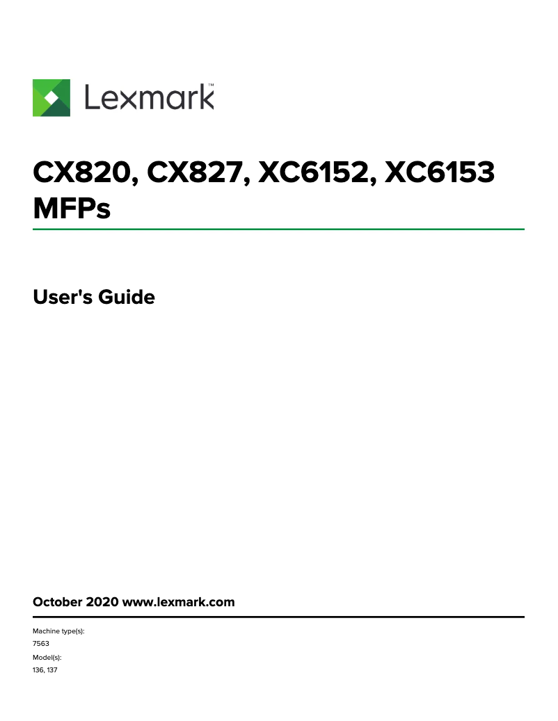 Page 1 de la notice Manuel utilisateur Lexmark CX820