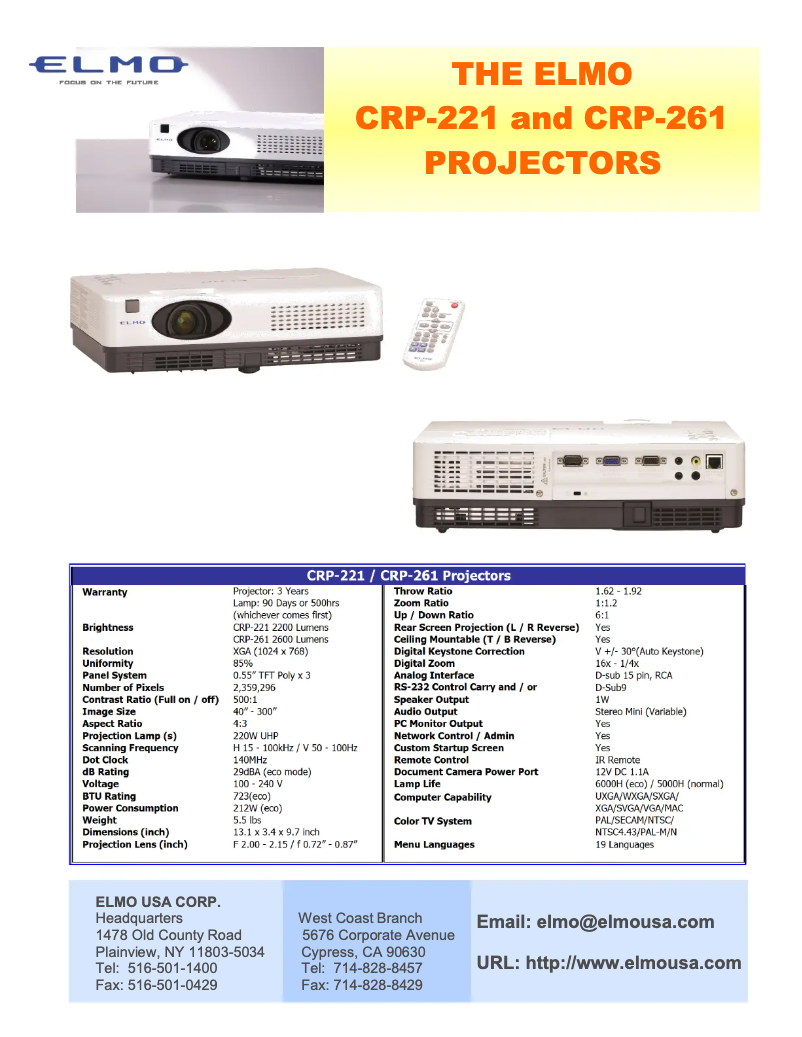 Page 1 de la notice Brochure Elmo CRP-261