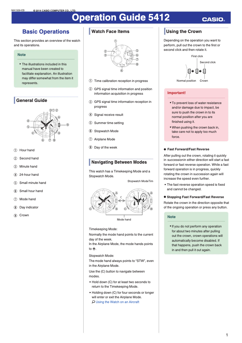 Page 1 de la notice Manuel utilisateur Casio 5412