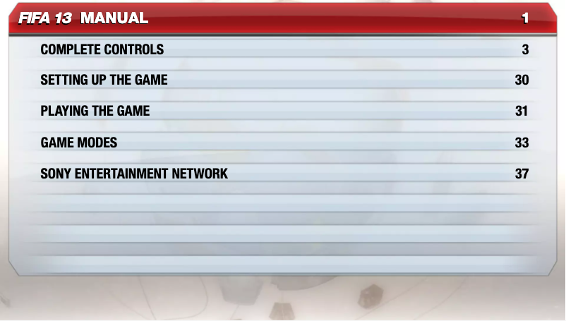 Image de la première page du manuel de l'appareil Fifa 13 (Playstation Vita)