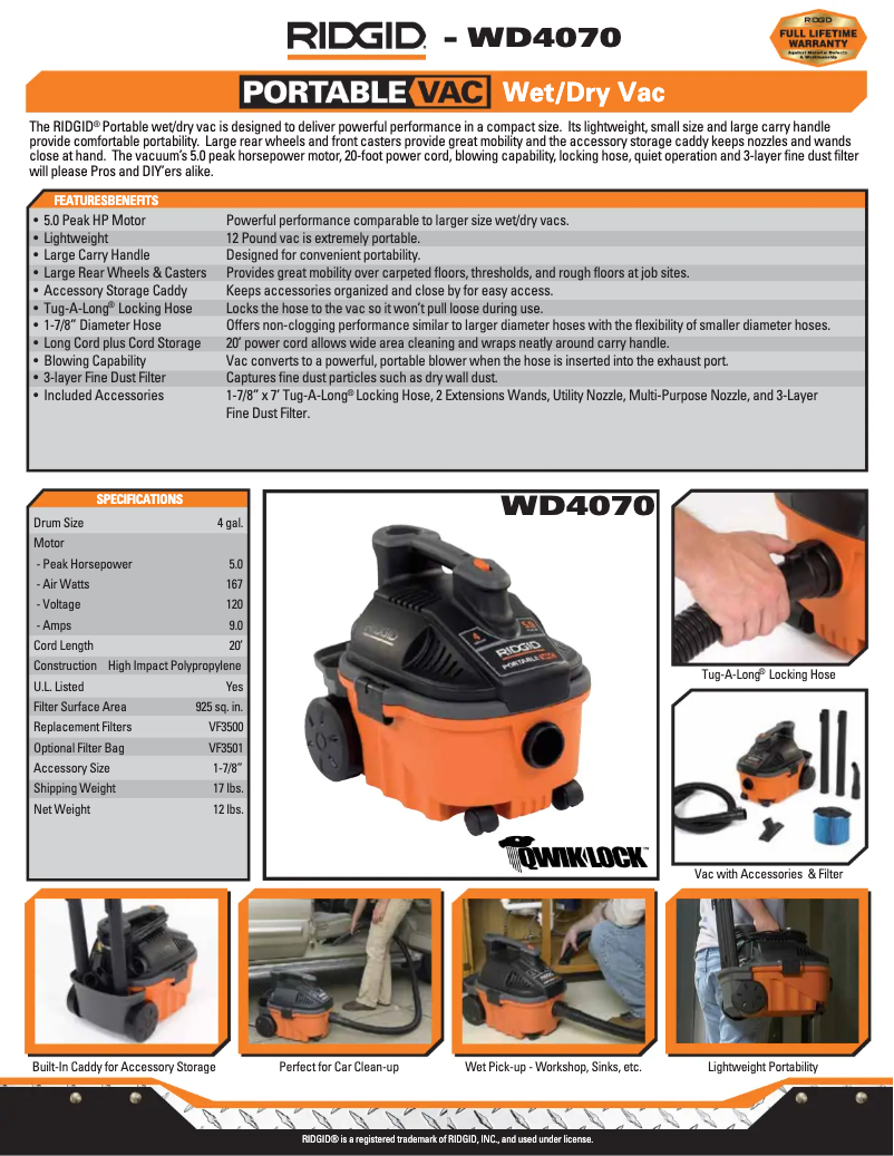 Page 1 de la notice Catalogue Ridgid WD40700