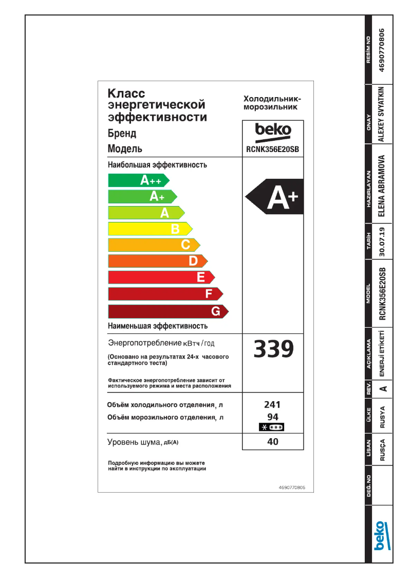 Page 1 de la notice Manuel utilisateur Beko RCNK356E20SB