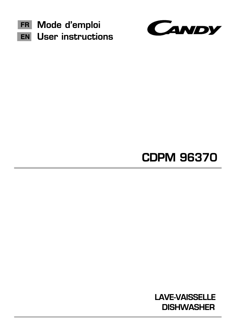 Page 1 de la notice Manuel utilisateur Candy CDPM 96370