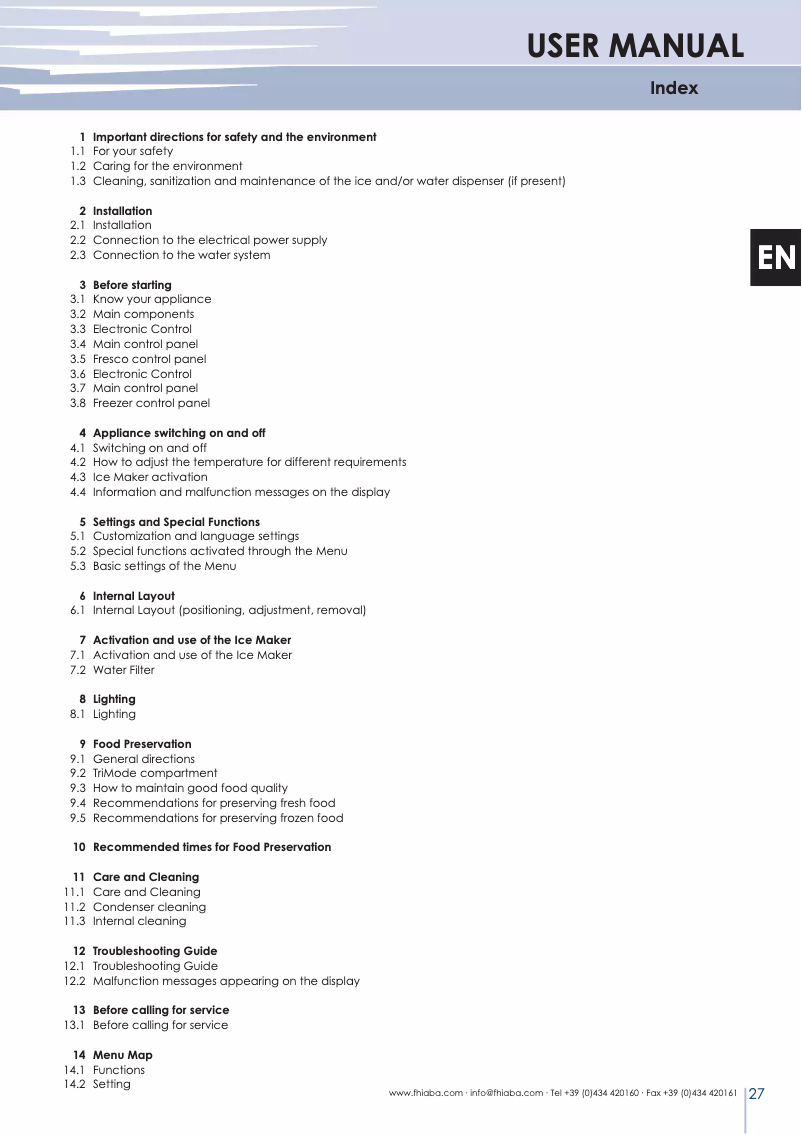 Page n°1 - Manuel utilisateur Fhiaba StandPlus MS8990TST/3