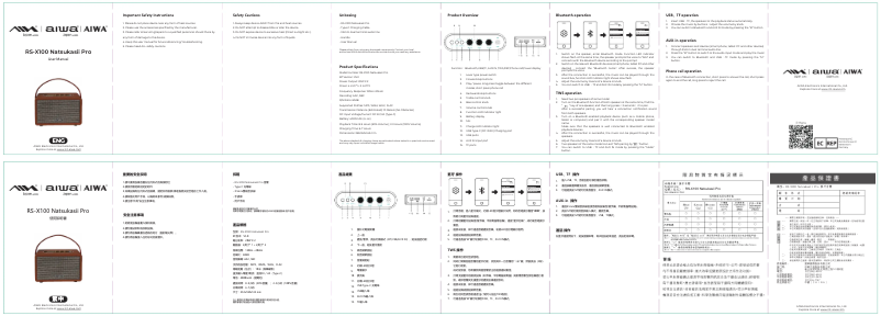 Image de la première page du manuel de l'appareil RS-X100