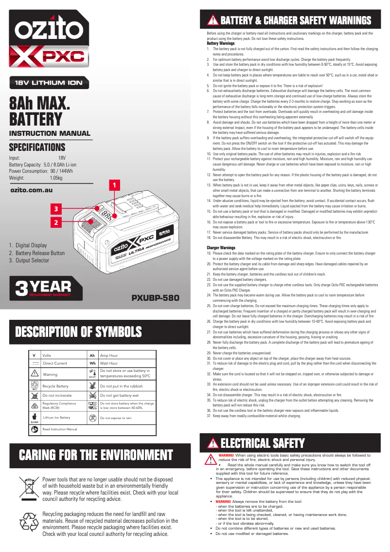 Image de la première page du manuel de l'appareil PXUBP-580