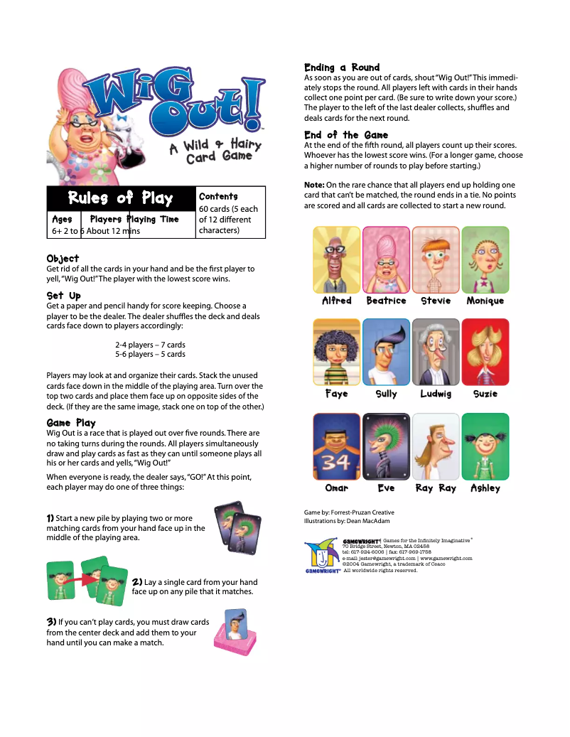 Page n°1 - Manuel utilisateur Gamewright Wig Out!