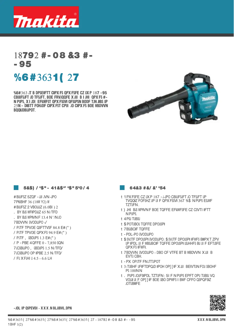 Page 1 de la notice Fiche technique Makita DUB363PG2V