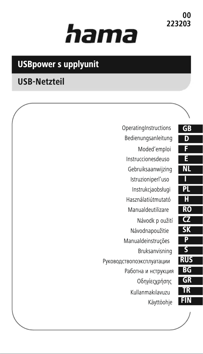 Page 1 de la notice Manuel utilisateur Hama USB 00054117