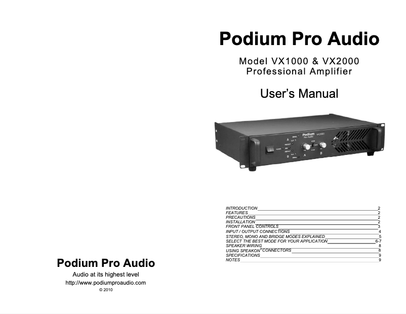 Página 1 del manual Manual de usuario Podium Pro VX1000