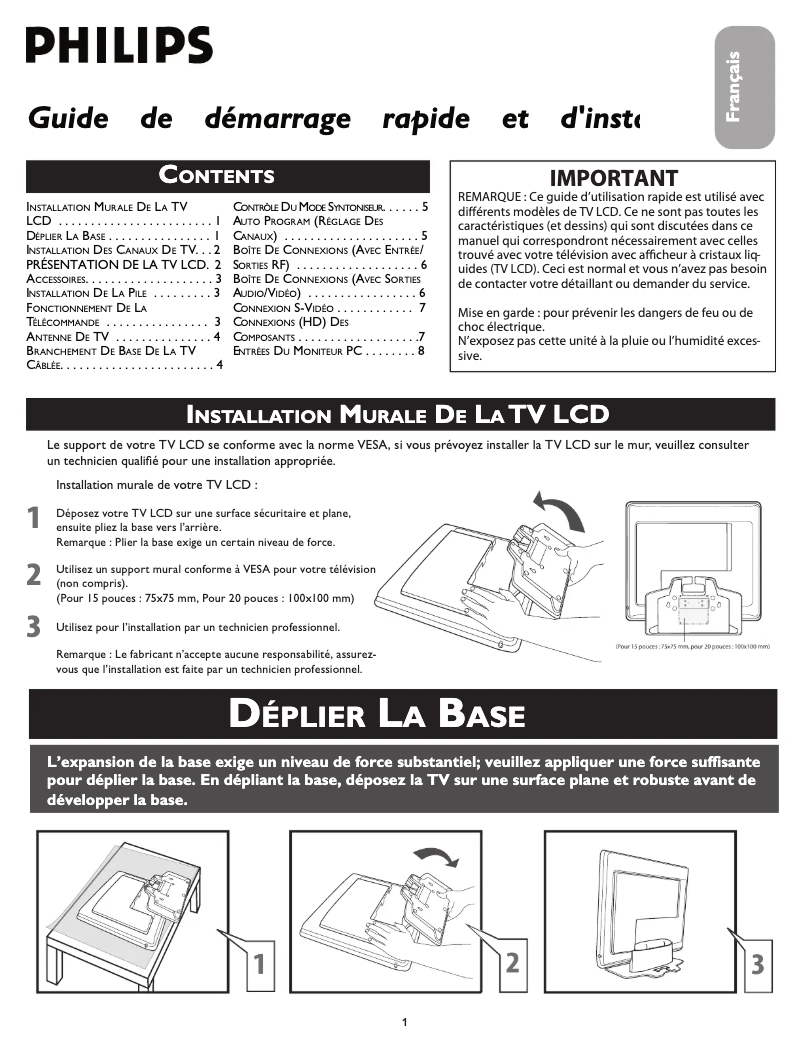 Page 1 of the manual Quick Start Guide Philips 20PF5120