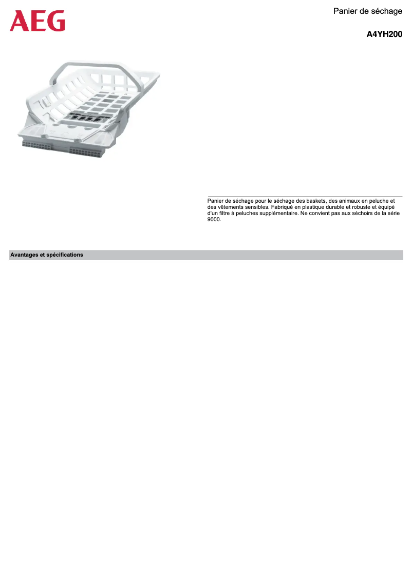 Página 1 del manual Ficha técnica AEG A4YH200