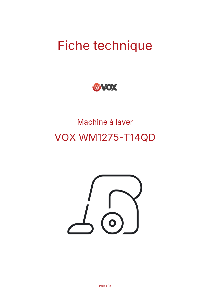 Page n°1 - Fiche technique VOX WM1275-T14QD
