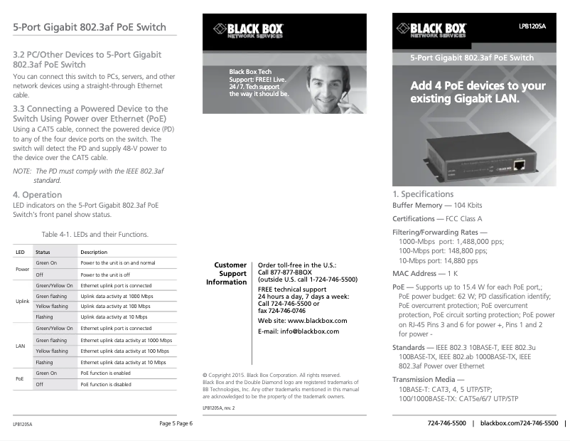 Page 1 de la notice Manuel utilisateur Black Box LPB1205A