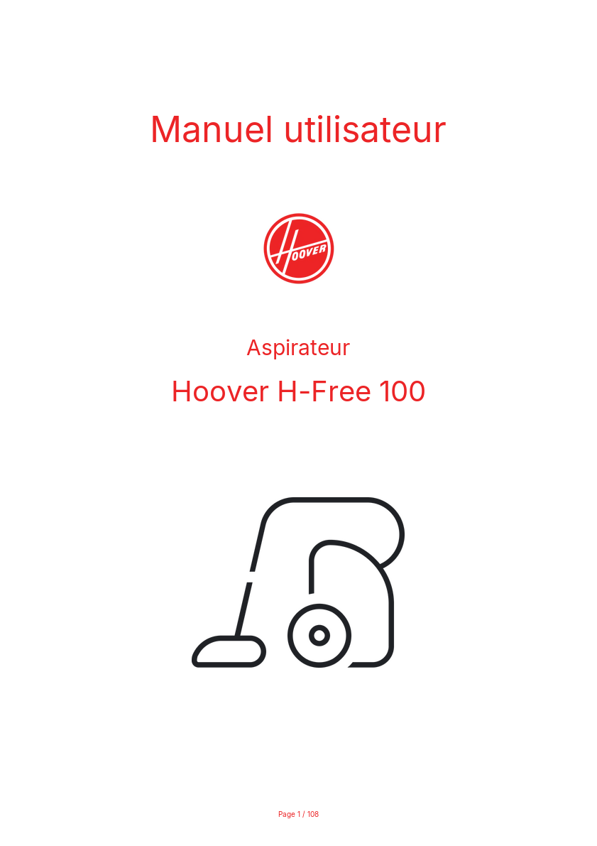 Page n°1 - Manuel utilisateur Hoover H-Free 100