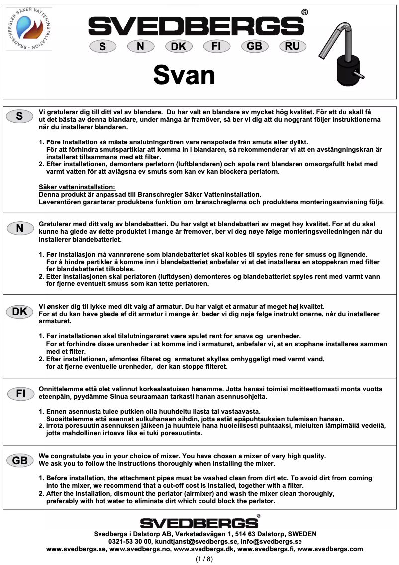 Page 1 de la notice Manuel utilisateur Svedbergs Svan