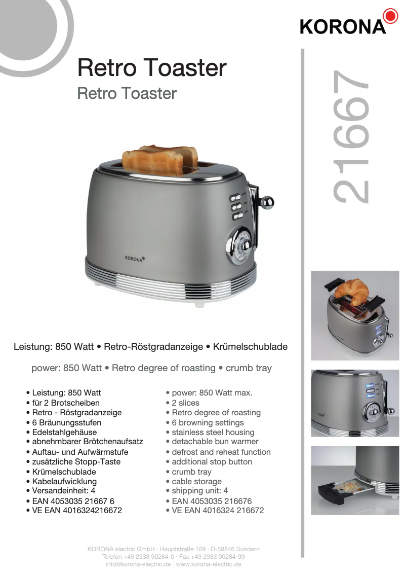 Página 1 del manual Ficha técnica Korona 21667