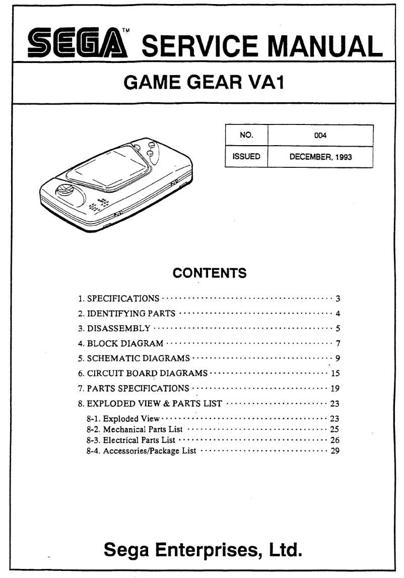 Page n°1 - Manuel utilisateur Sega Game Gear VA1
