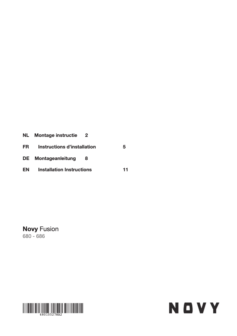 Page n°1 - Guide d'installation Novy Fusion 686